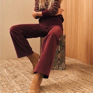 FAHERTY Stretch Cord Wide Leg Pants Womens 27 Maroon Burgundy High Rise NEW